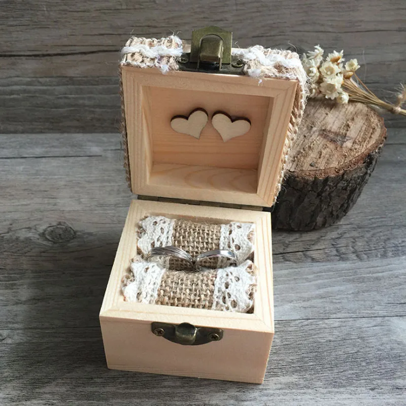 

Hot Selling fashion Wooden Personalized Gift Rustic Wedding Ring Bearer Box Wood Wedding Ring Box Custom Your Names and Date