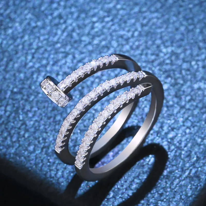 OCESRIO, Золотое модное кольцо для ногтей для женщин, кубический циркониевый пояс, Пряжка для ногтей, Открытое кольцо с несколькими кругами, 925 серебряное ювелирное изделие, rig-f53 - Цвет основного камня: rig-h08 Silver