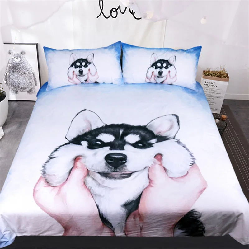 

3D Husky Puppy Dog Printed Comforter Bedding Set with Pillowcases King Twin Size Luxury Bedclothes Bed Cover Duvet Cover Sheets