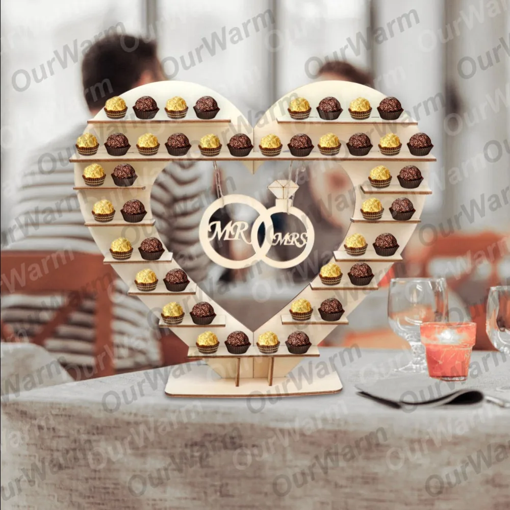 OurWarm Candy Bar Stand Wedding Table Decoration Centerpiece Wooden Heart Ferrero Rocher Chocolate