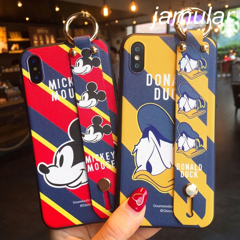 

Jamular Cute Classic Anime Disneys Wristband Phone Case For iPhone 7 8 6 6S plus X XR XS MAX Donald Mickey Silicone Back Cover