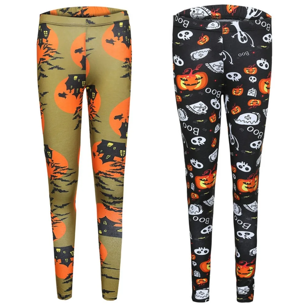 Buy Women Halloween Pumpkin Ghost Print Long Pants High Waist Trousers Leggings