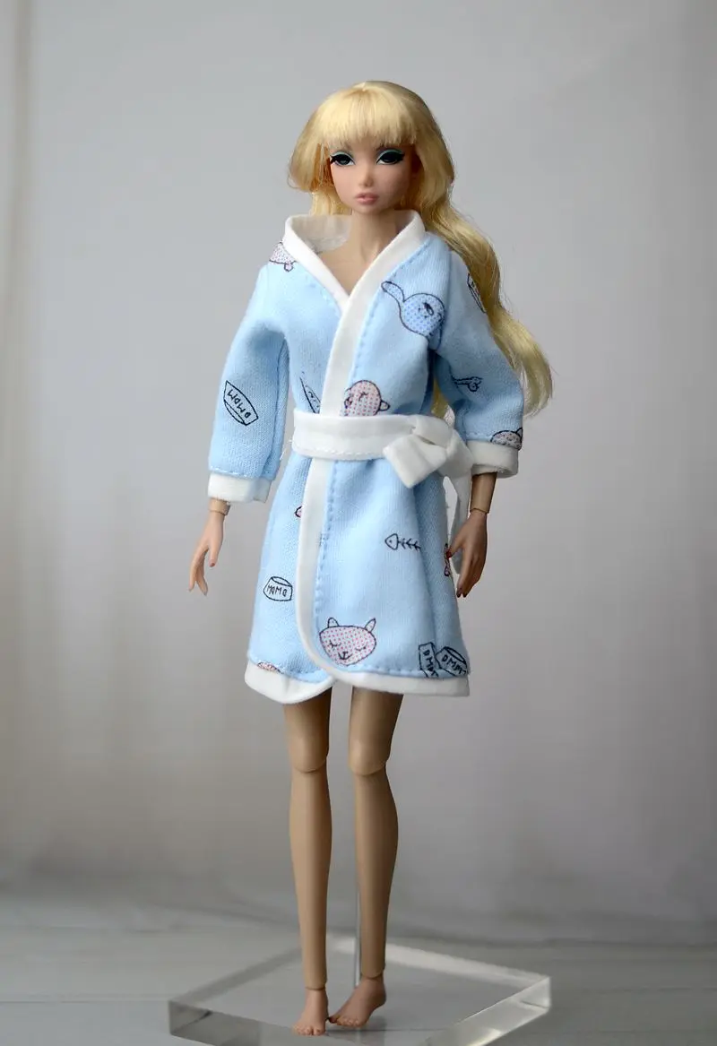 Розовый серый халат с сердечками для куклы Барби, костюмы для ванной, зимняя Пижама, повседневная одежда для сна, игрушки для Барби - Цвет: blue