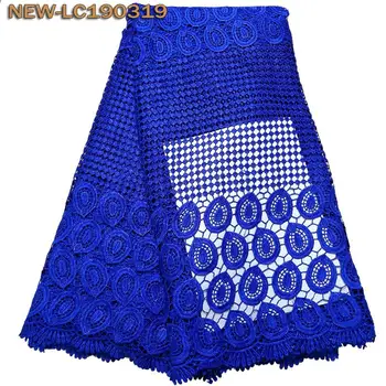 

2019 High Quality African Guipure Cord Lace Fabric Royal blue Nigerian Soluble Water Lace Fabric For Wedding dress 5 YardsMJE06