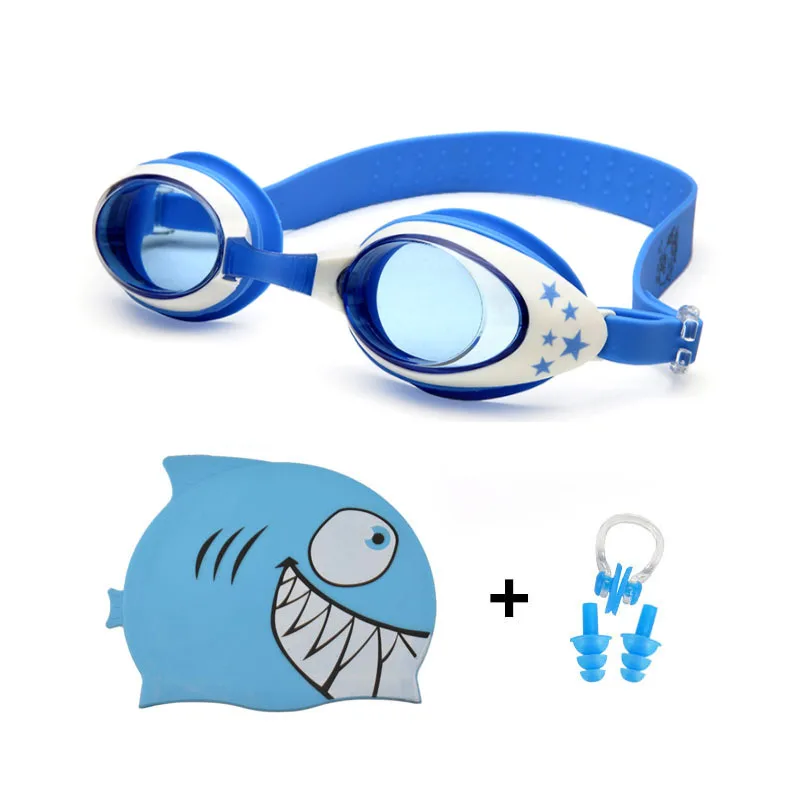 Детские очки для плавания ming, силиконовые шапки с акулой, очки для дайвинга, набор для ушей с заглушкой в носу, водонепроницаемые детские очки для плавания в бассейне для мальчиков и девочек
