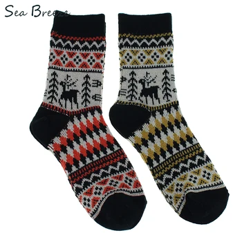 

Sea Breeze Brand Free shipping 2 Pairs 2019 Japan new high quality cotton Keep warm sock Deer pattern Retro knitting women socks
