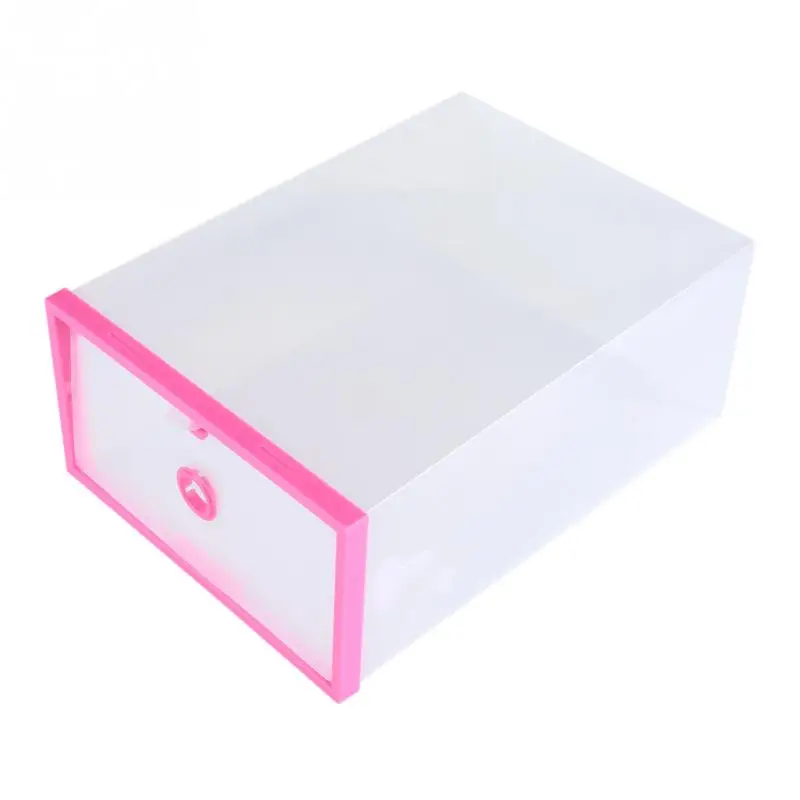 2 шт. складная пластиковая коробка для хранения Контейнер прозрачная коробка для обуви Органайзер органайзер для обуви утолщенный ящик Стекируемый чехол - Цвет: rose red