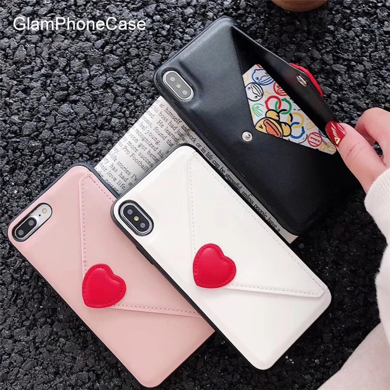 GlamPhoneCase модный кожаный чехол-кошелек с сердечком для iPhone XS Max XR 8 8plus 7 7plus 6/6S Plus