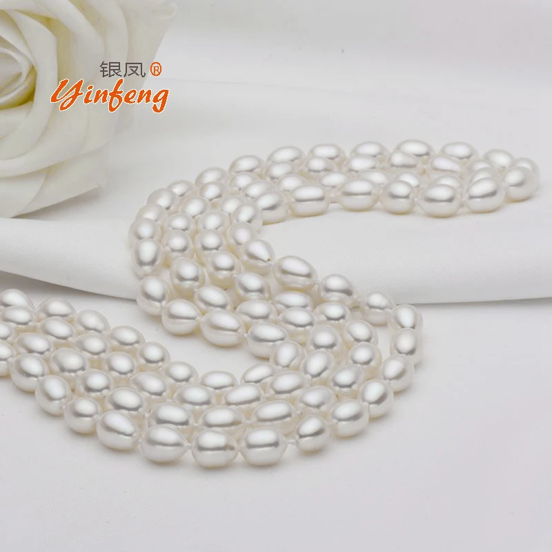 

[MeiBaPJ]100% Real Freshwater Rice Pearl Necklace For Women Wedding Jewelry Simple style Long Sweater Necklace Handmade Jewelry