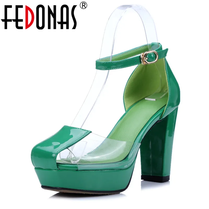 

FEDONAS Summer Shoes Woman 2018 Square High Heel Gladiator Ankle Strap Summer Genuine Leather Shoes Pumps Mix-colors Sandals