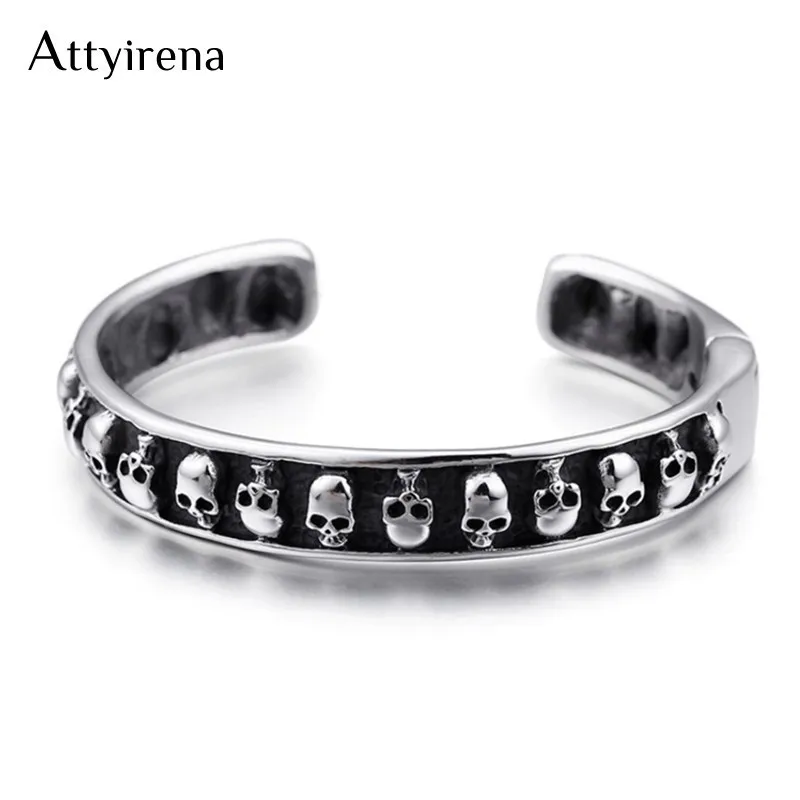 

ATTYIRENA Hippie Hipster Stainless Steel Jewelry For Men Punk Rock Mens Skull Open Bracelets Bangles 2018 Cuff Man Bracelet Male