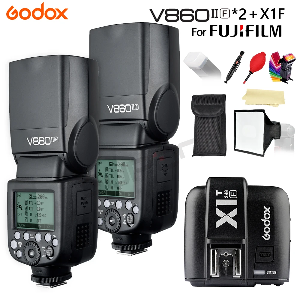 

Godox V860II 2 * V860II-F The Flash Speedlight GN60 TTL HSS 1/8000S Li-Battery Camera Flash Speedlite + X1T-F for Fujifilm fuji