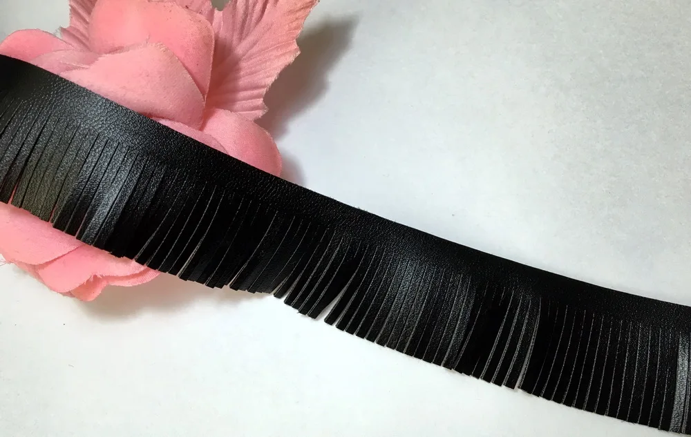 15yards Size 3cm Black Small Delicate Double Side Imitation Leather Tassel Trim For Dress Accessories DIY Decoration