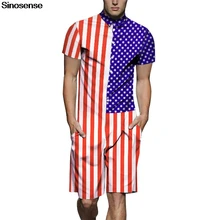 Дизайн американский флаг печати 3D мужской комбинезон короткий рукав комбинезон мужской повседневный Гавайский пляж вечерние комбинезон 3XL