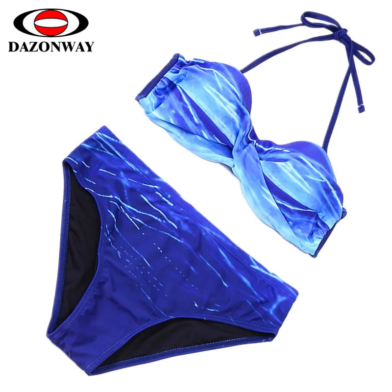 

2019 Popular Women Sexy Gradient Print High Waist Bikini Female Split Bikini Set Plus Size Swimsuit With Removable Chest Pad XL