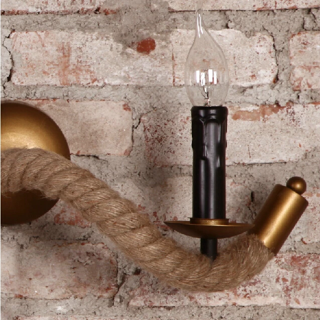 American country retro creative cafe/living room/bedroom Hemp rope wall lamp