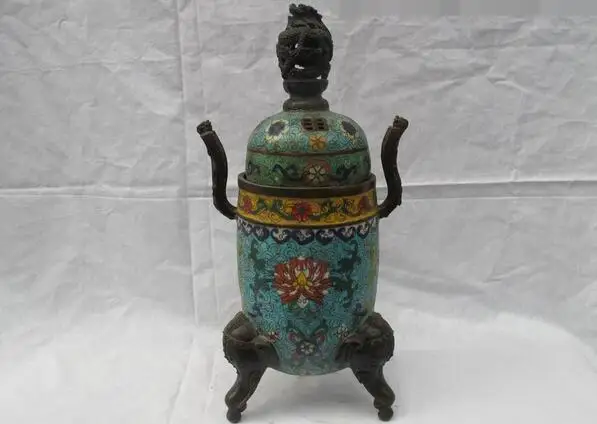 

Chinese Pure Bronze cloisonne Dragon Three-Elephant Head legged Incense Burner