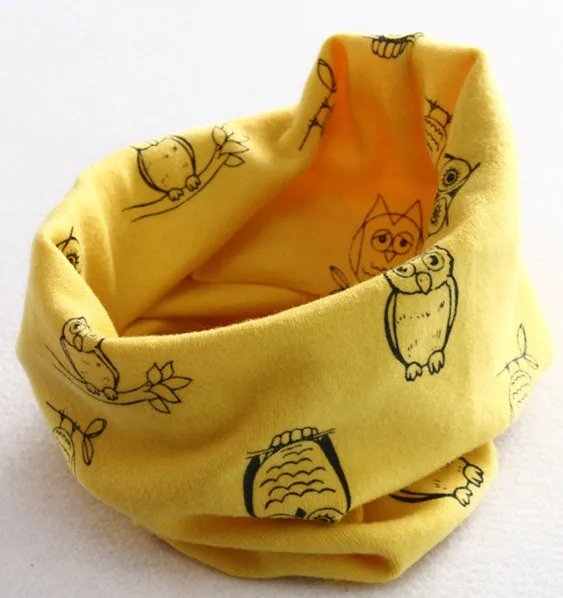 Хлопковый шарф для малышей; круглые осень-зима детские нагрудники Bufandas дети кольцо воротник с мультяшным принтом шейный шарф для девочек, для мальчиков головной убор теплые шейный платок - Цвет: owl yellow