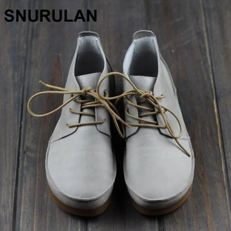 

SNURULAN Women's Boots Lace up Shoes 100% Genuine Leather Woman Ankle Boots Rubber Sole Female Footwear
