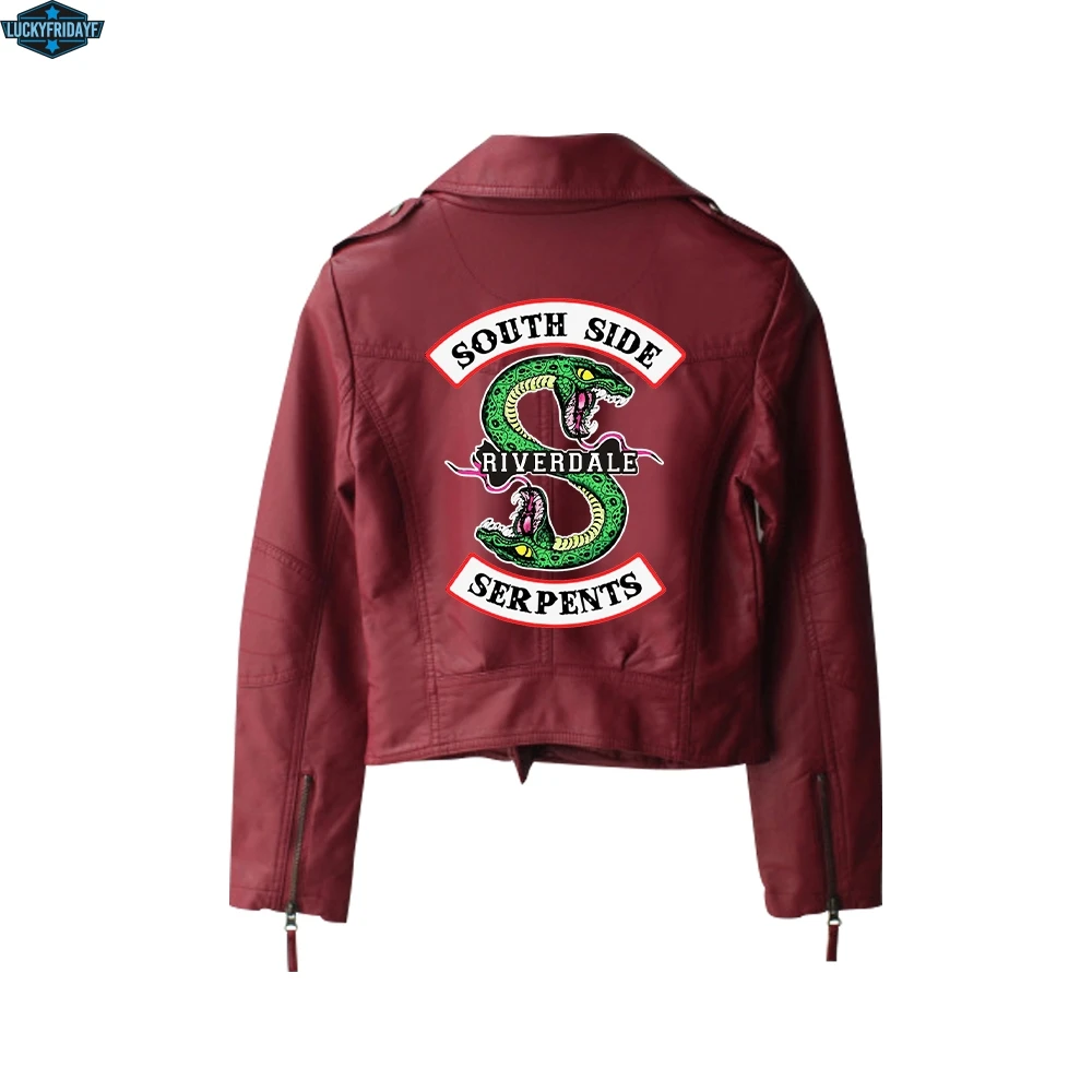 Beste Nieuwe 2019 Riverdale PU Gedrukt Logo Southside Riverdale Slangen Jassen Vrouwen Riverdale Serpent Streetwear Lederen Jacket custom