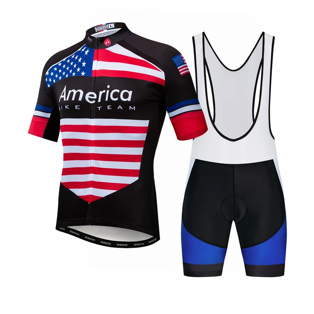 

2019 America cycling jersey sets Men's Bike jersey bib shorts suit MTB Clothing Shirts Team Maillot Ciclismo Mountain road Tops