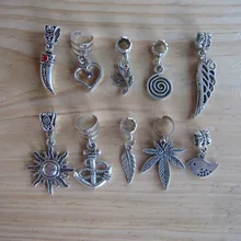 10 тибетское серебро Dreadlock Волосы Заплетены Бусины клип манжеты с болтается 6-10 мм отверстие