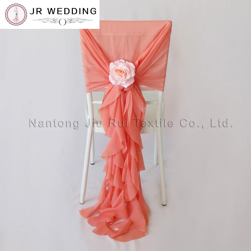 

100 PCS Romatic White Watermelon Red Chiffon Chair Sash Ruffled Chair Cover/Hood Cruly Willow Chair Sash