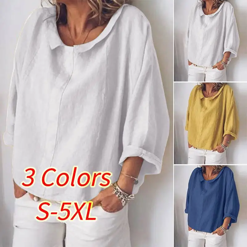  2019 ZANZEA Casual Tops Women's Summer Tunic Vintage Linen Blouse Female Lapel Work Blusas Elegant 