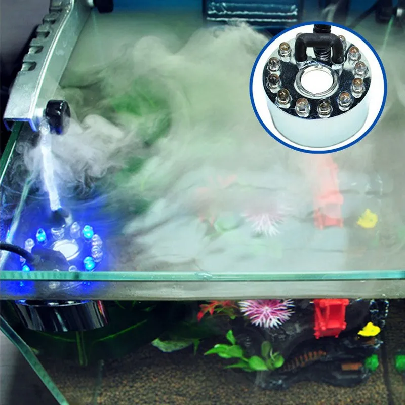 ESUMIC® 12 LED-Nebel-Hersteller Fogger Wasser-Brunnen-Teich-Nebelmaschine Atomizer Luftbefeuchter mit Wechselstrom-Adapter 