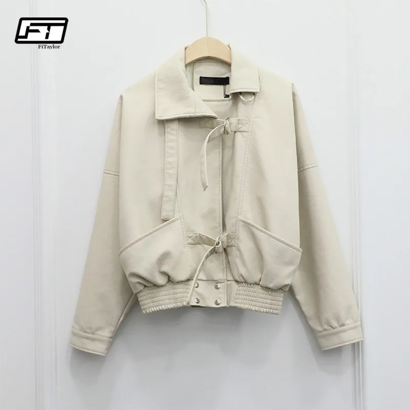 

Fitaylor 2019 Faux Leather Jacket Women Zipper Casual Biker Coat Female Short Loose Fit Jacket Outwear Motorcycle Leather Coats