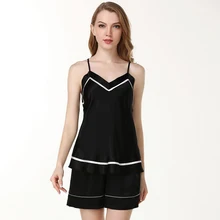 Женские шелковые пижамы комплекты shorts2019 женские шелковое платье без рукавов пижамные комплекты с v-образным вырезом из шелка, пижамный комплект для детей, blacktwo вещи в комплекте