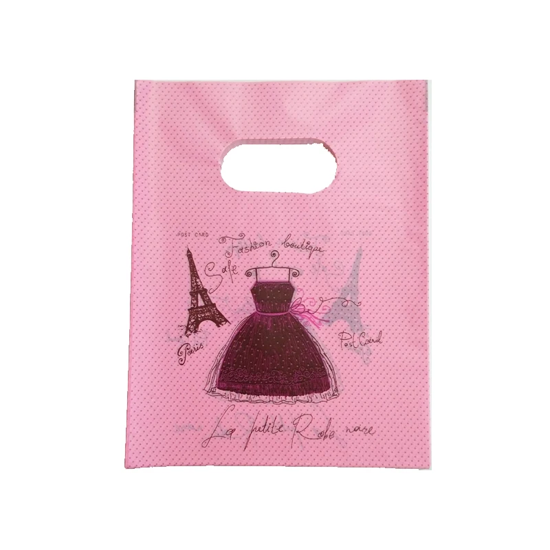 100 Mini Small Pink Heart Print Carrier Bags 15 x 20cm plastic bags Wholesale