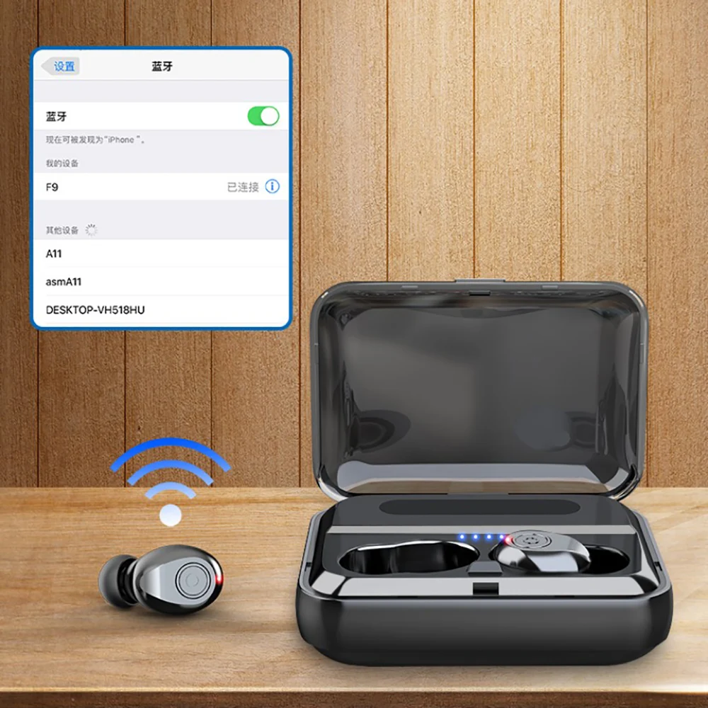 F9 TWS Bluetooth 5.0 Wireless Earphones Smart Noise Reduction Stereo Music In-Ear Earbuds Sports Headset with Charge Box MIC