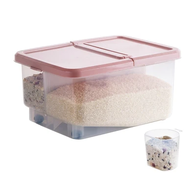 2 сетки Кухня Еда Коробка для хранения пластик зерна риса зерновые бобы Органайзер контейнер коробка 12 кг еда герметичный контейнер с колесами - Цвет: Розовый