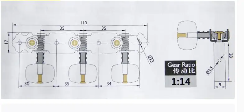 Позолоченные аксессуары для гитары Классические гитарные Колки головки для гитарной машины(длинные) 3+ 3 набора настройки кнопки для настройки гитары колышки