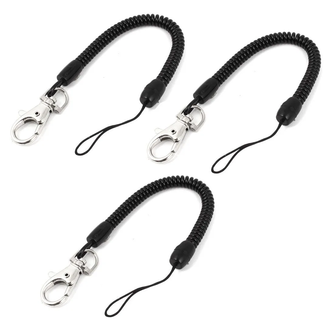 

Carabiner key chainring, black 3 coil spring elastic strap