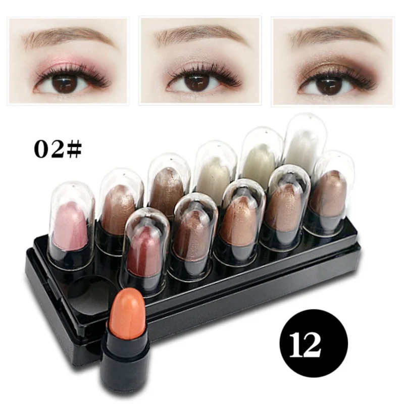 Eyes Makeup Waterproof Pigment Glitter Eye Shadow White Gold Metallic Shining Glitter Shimmer Stick Set 12pcs Hot SaleS1