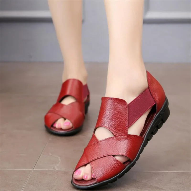 

Cowhide Middle-aged Mother Sandals 2019 Summer New Genuine Leather Female Sandals Large Size 35-42 Women Shoes Casual Wedged