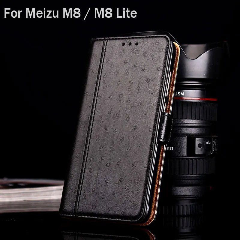 

for Meizu M8 Lite case Luxury Ostrich Leather coque with Stand fashion hit color Wallet Cases for meizu m8 lite funda Flip cover