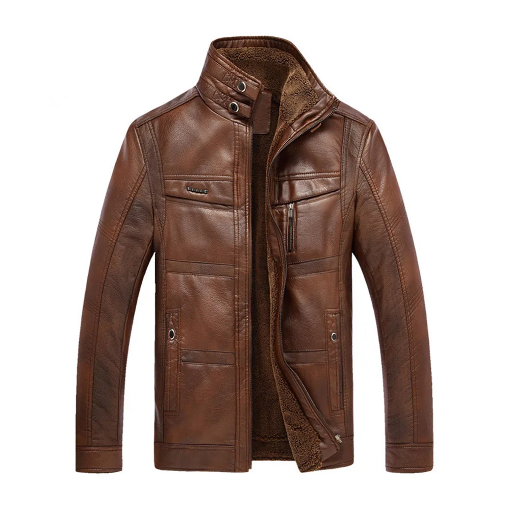 Новые модные мужские зимние топы с длинным рукавом, искусственная кожа, куртка, пальто, флисовая мужская куртка - Цвет: coffee