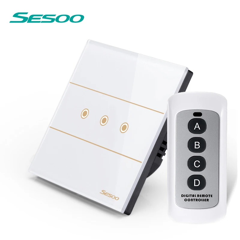 

SESOO Switch with Remote Control 3 Gang 1 Way White EU Standard Wall Touch Switch Wireless Remote Control Switch SY5-03