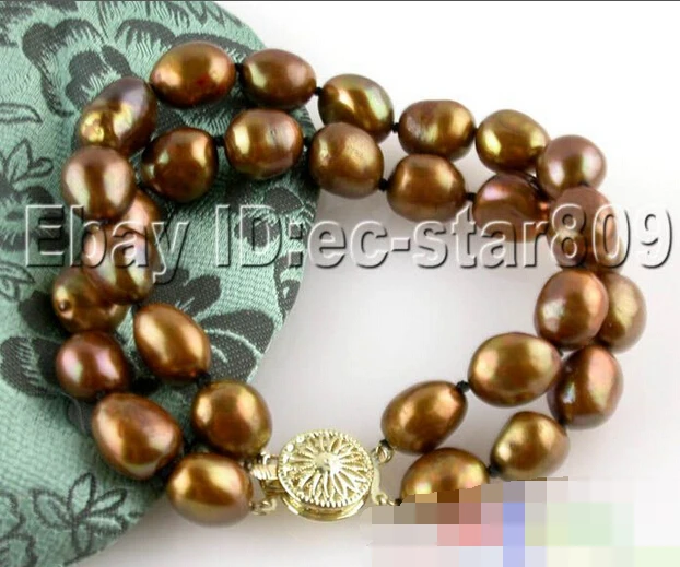 

01397 2ROW BAROQUE CHOCOLATE COFFEE FRESHWATER PEARL BRACELET BANGLE Natural >>> -Top quality free shipping