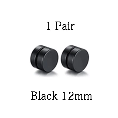 1 пара различных размеров магнитный камень без пирсинг для уха зажимы для влюбленных мальчиков подружек геометрические круглые ювелирные аксессуары в стиле панк - Окраска металла: Black 12mm