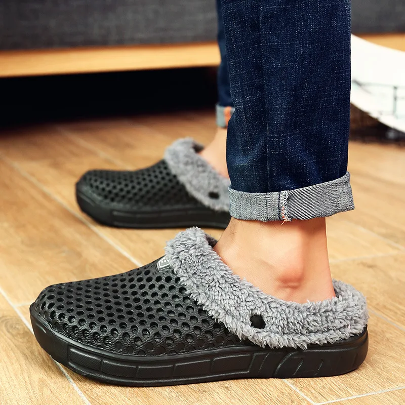 Goede KESMALL Casual Crocus Klompen Met Bont Winter Schoenen Voor Mannen Zachte Pluche Slippers Fleece Voering Thuis Vloer Warm Slipper Mannen schoenen