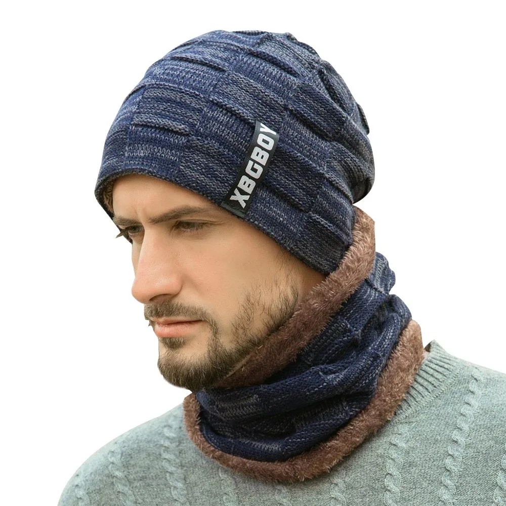 Men Knitting Beanie Hat Scarf 2018 Luxury Brand Men's Winter Plaid Plus Velvet Scarf Thicken Hedging Cap Scarves Warm Ski Bone Men Knitting Beanie Hat Scarf 2018 Luxury Brand Men's Winter Plaid Plus Velvet Scarf Thicken Hedging Cap Scarves Warm Ski Bone