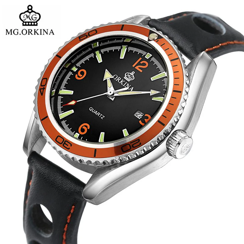 

ORKINA Watch Top Brand Men Watches Creative Hollow Leather Band Sport Quartz Clock Women Day Date Display Gift Relogio Masculino