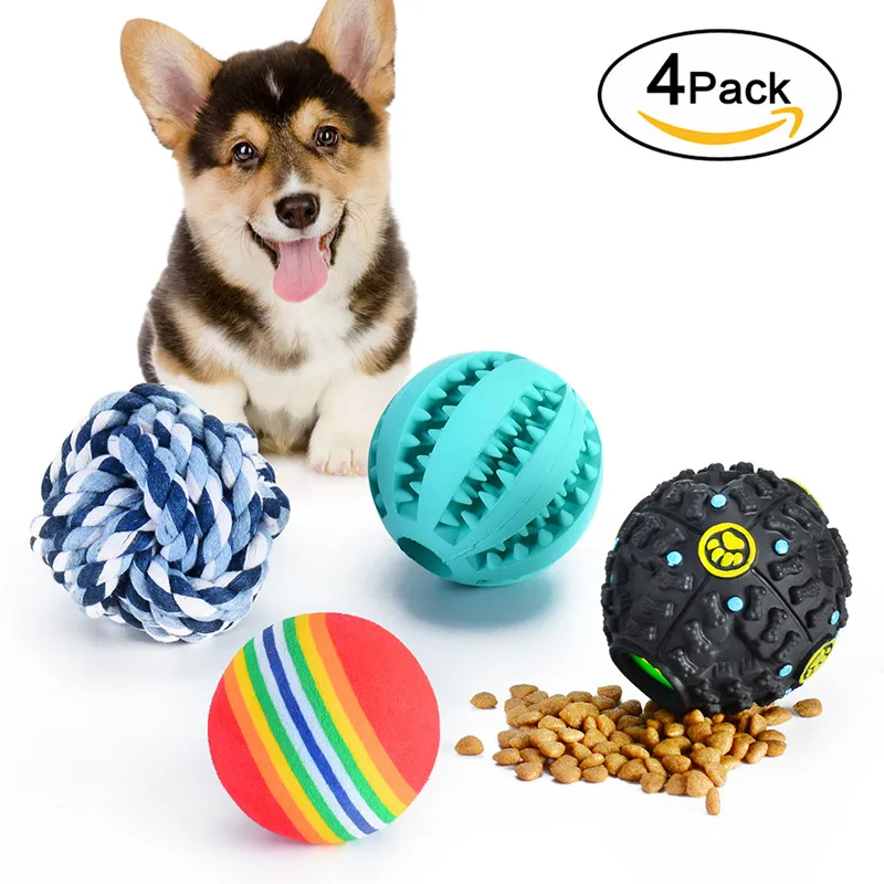 4PcsPack Dog Toy Interactive Rubber Balls Pet Dog Puppy Elasticity Teeth Ball Dog Chew Toys Tooth Cleaning Rope Balls (1)