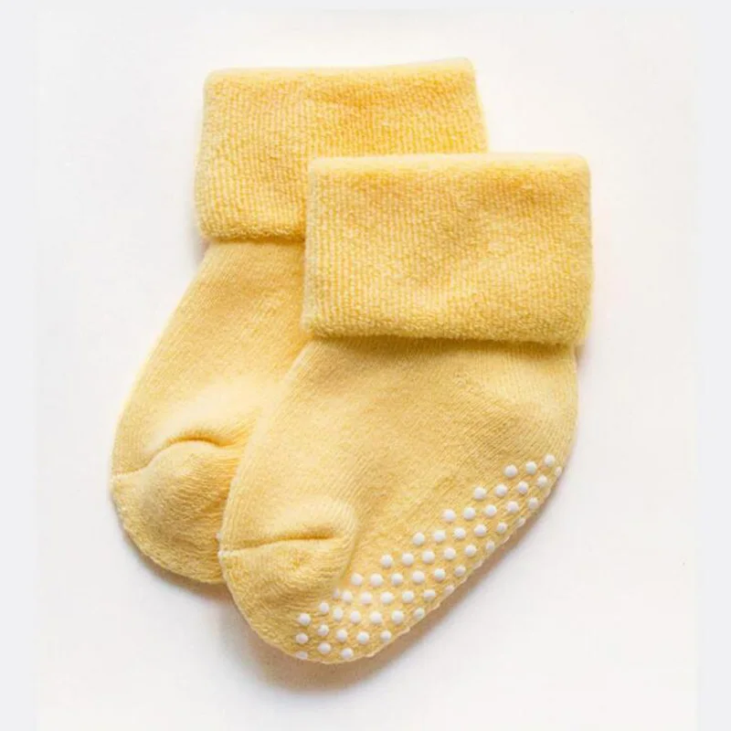 Новые осенние и зимние толстые детские носки для малышей, хлопковые нескользящие носки-тапочки для малышей