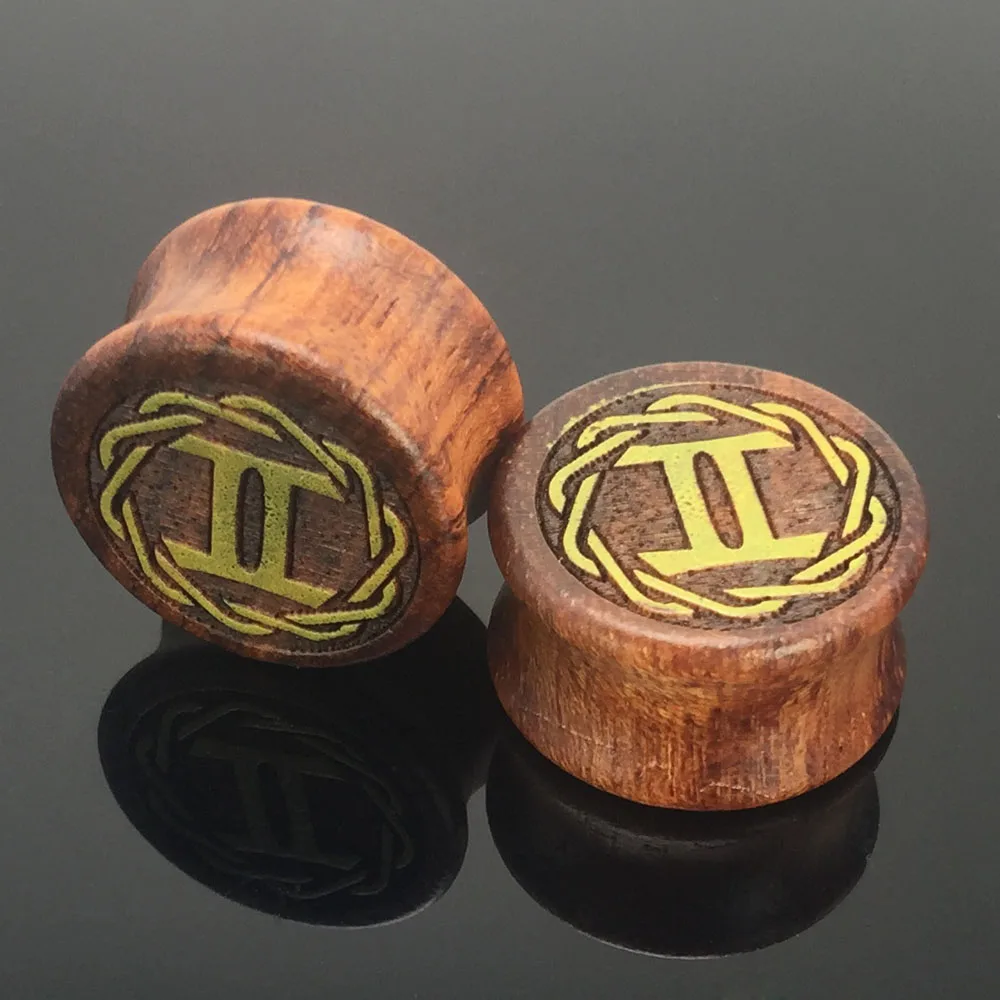 1pair fashion wood ear gauges plug earring Gemini constellation double flare saddle ear tunnel kit 8-20mm body piercing jewelry1