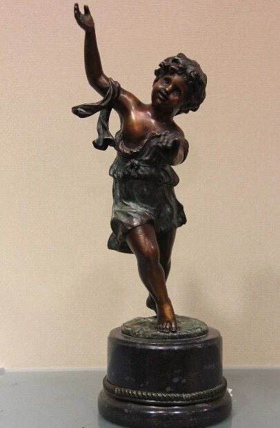 

Bronze Sculpture Happy Boy Kid Hope Art Deco Figurine Statue Marble Base Figure
